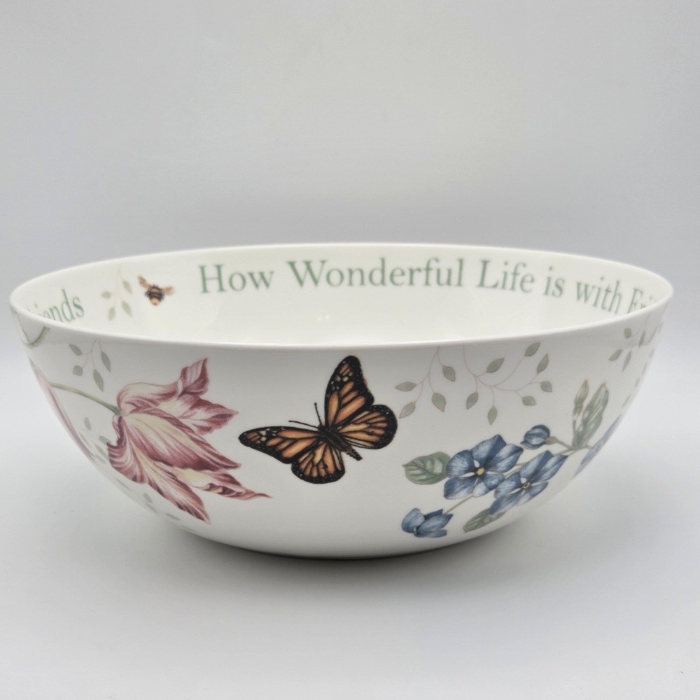 Lenox Butterfly Meadow "How Wonderful Life Is With Friends" 9 Inch Serving Bowl